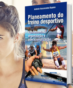 Imagem de uma mulher com cabelo apanhado e vestida com roupa de treino, a segurar uma barra olímpica nas costas. Sobreposta está a capa do livro "Planeamento do treino desportivo" e, à direita, uma faixa azul com o texto: "Adiciona o livro à tua formação – Portes de envio gratuitos – Gnosies.pt".